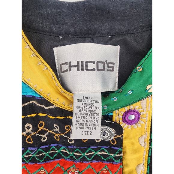 Chico’s Colorful Embroidered Boho Mirror Jacket Multicolor Size Large - Picture 5 of 14